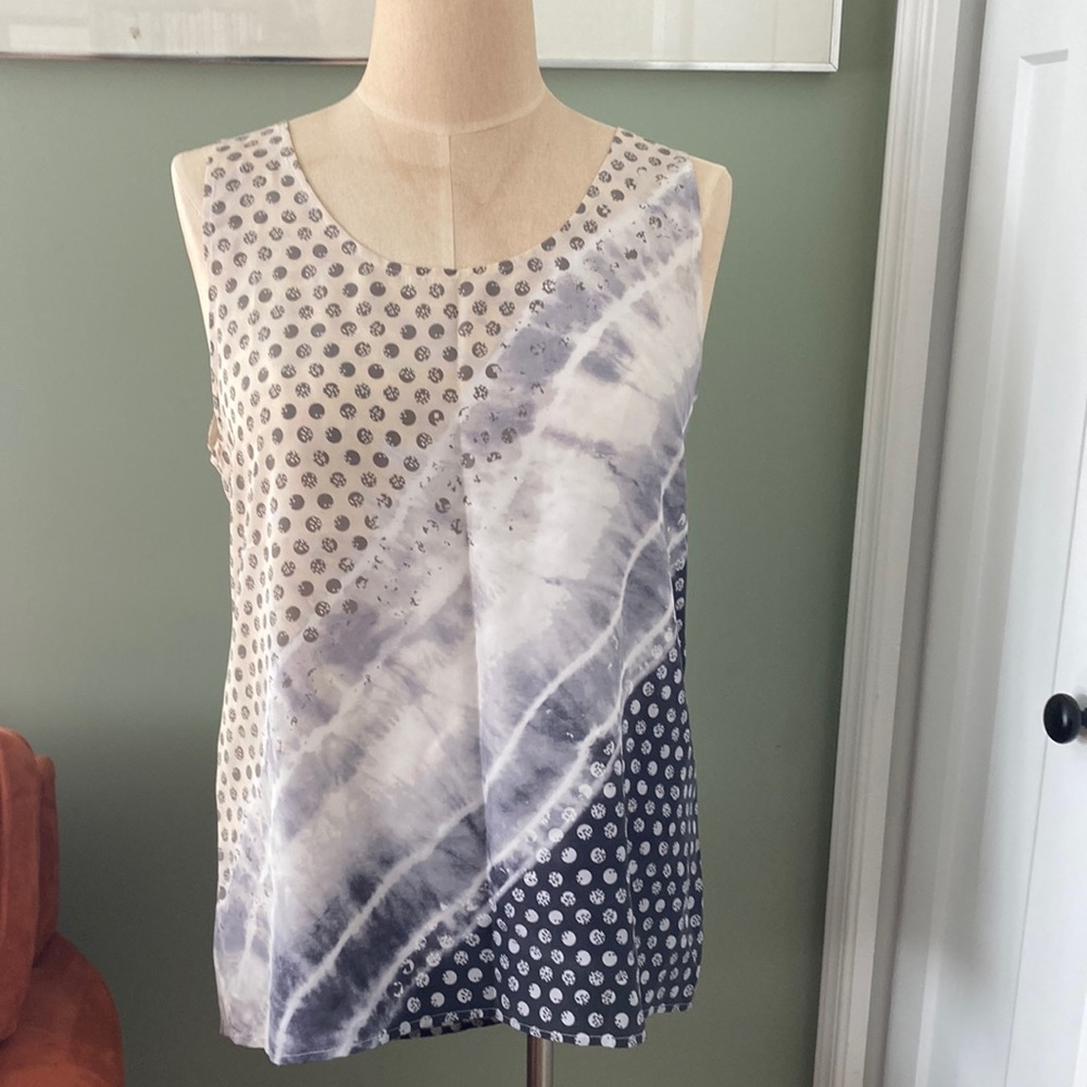 Garnet Hill Pure Silk Mixed Print Sleeveless Top